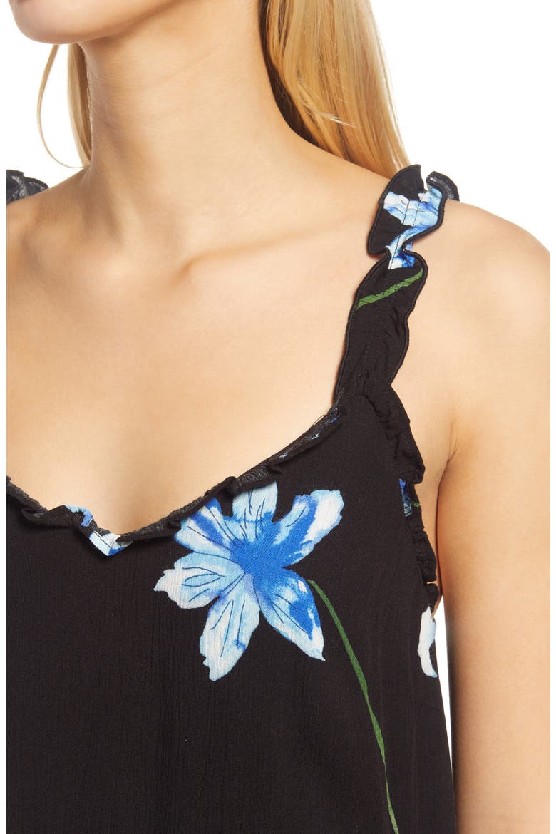High-Low Ruffle Edge Maxi Dress, Alternate, color, BLACK BLUE FLORAL PRINT