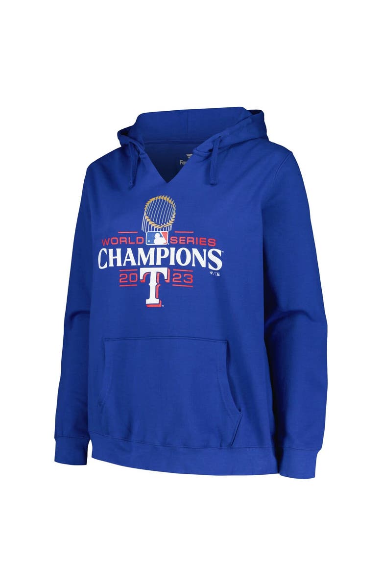 FANATICS Women's Fanatics Branded Royal Texas Rangers 2023 World Series Champions Plus Size Trophy Logo Pullover Hoodie, Alternate, color, 