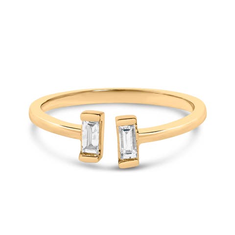 14K Yellow Gold Plated Sterling Silver 1/5 Ctw Baguette Diamond Open Band Ring