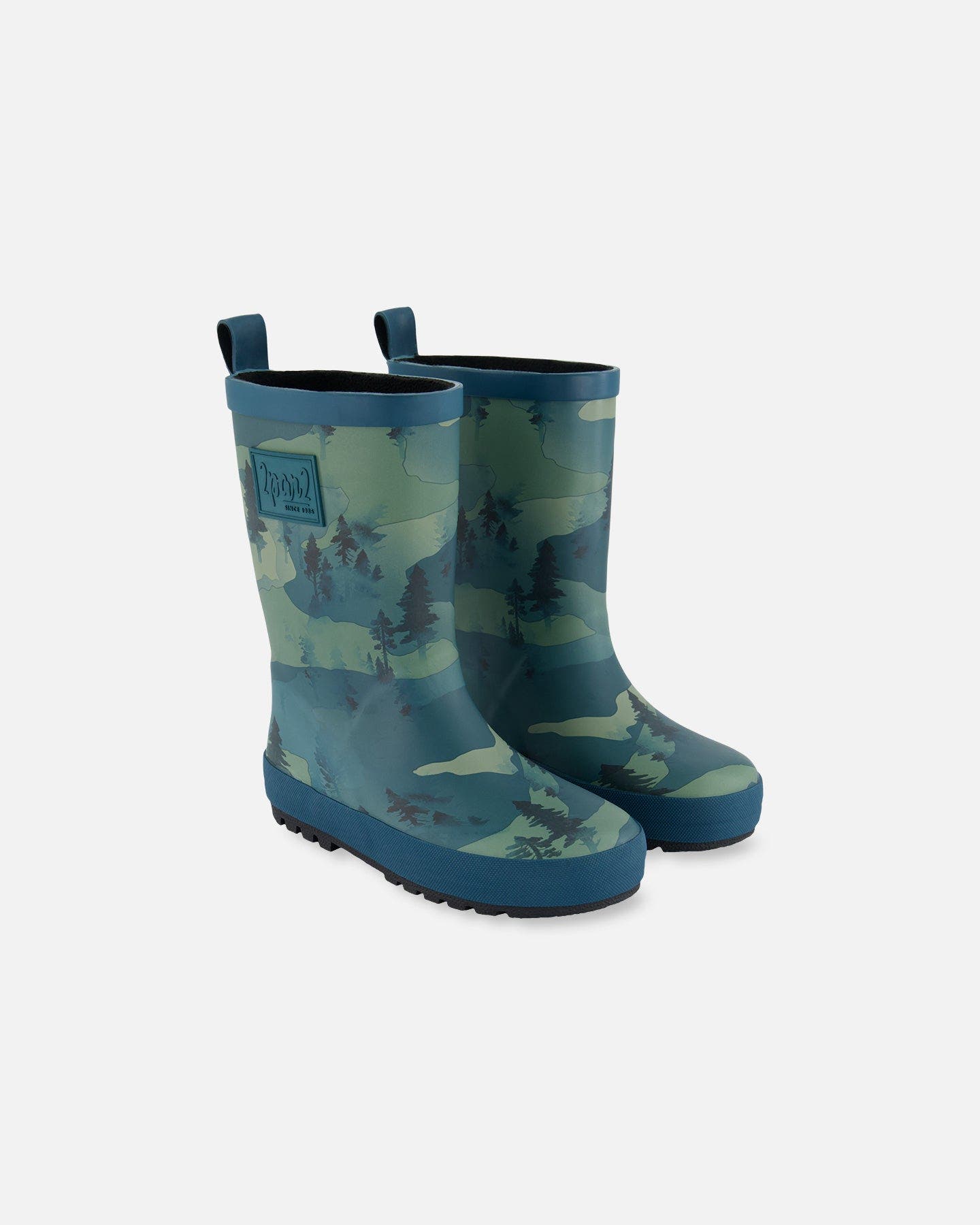 Deux par Deux Baby Boy's Printed Rain Boots Forest Green With Black Pines, Main, color, 