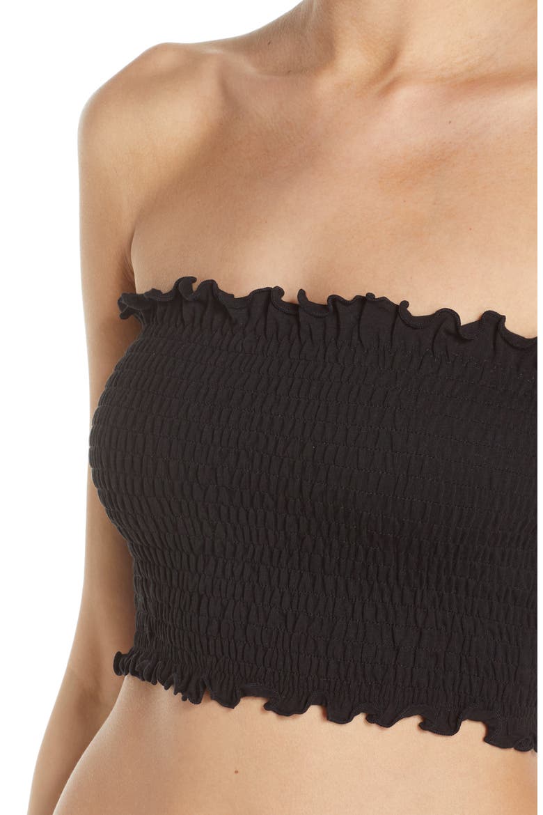 Smocked Tube Top, Alternate, color, BLACK