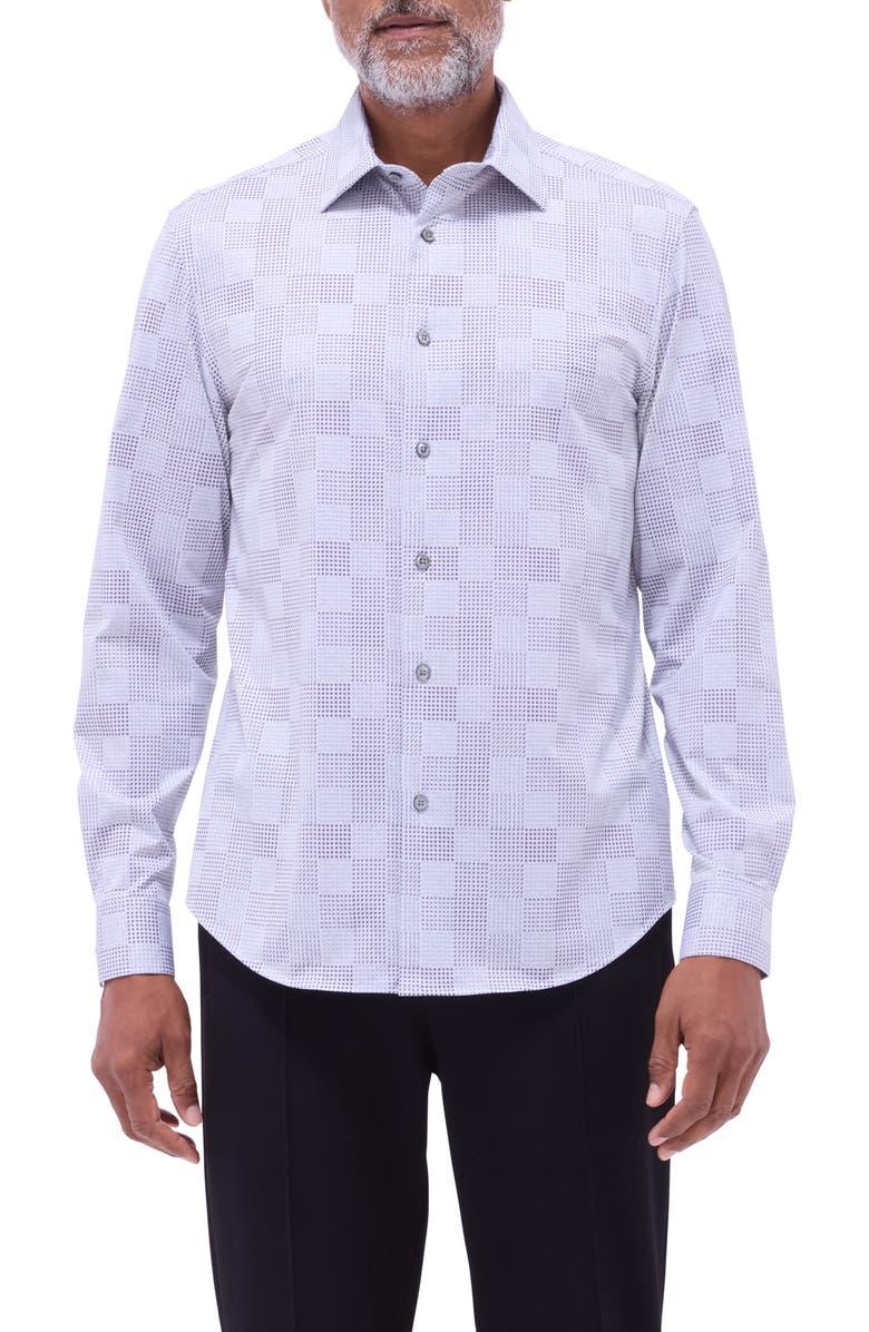 Bugatchi Jimmy OoohCotton<sup>®</sup> Mixed Print Button-Up Shirt, Main, color, Platinum