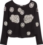 Bode Brooch Crystal Beaded Silk Georgette Top