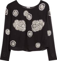 Bode Brooch Crystal Beaded Silk Georgette Top