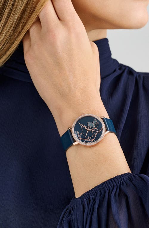 Ted Baker Floral Leather Strap Watch, 36mm In Blue