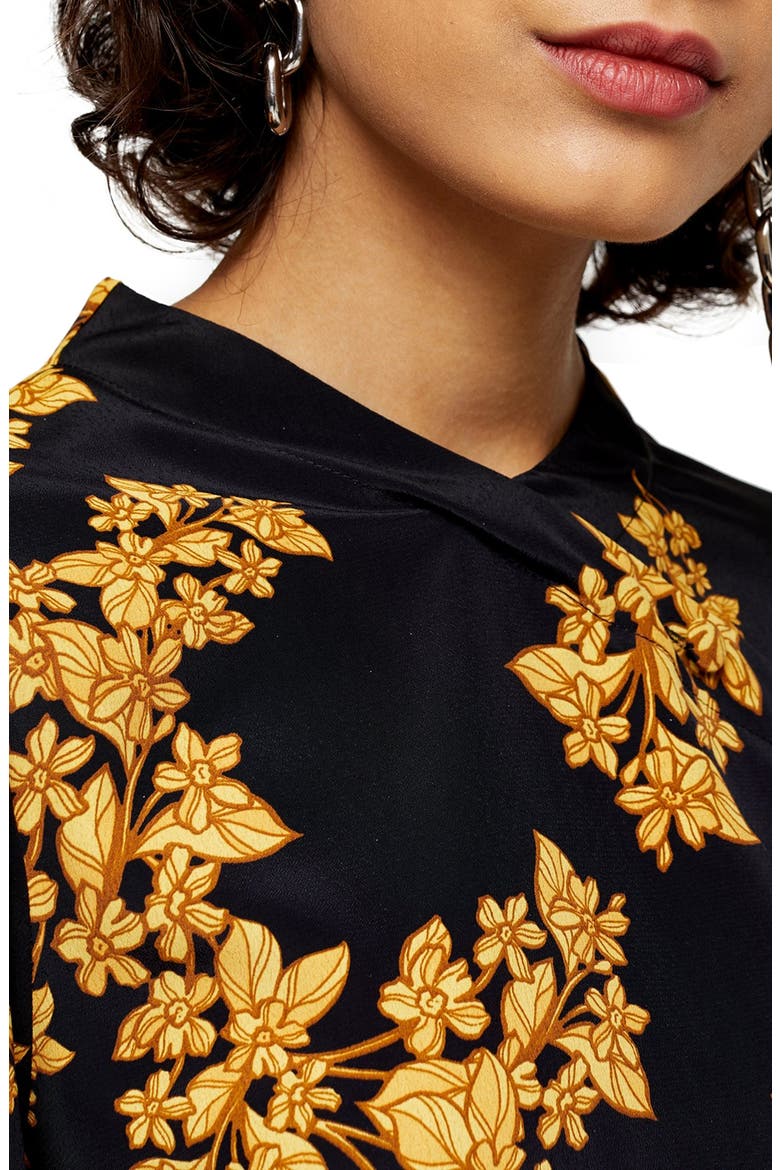 Floral Print Long Sleeve Minidress, Alternate, color, BLACK