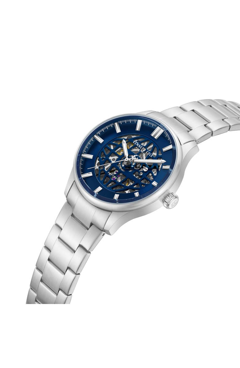 Kenneth Cole New York The Thompson Skeleton Automatic Bracelet Watch, 43.5mm, Alternate, color, Silver