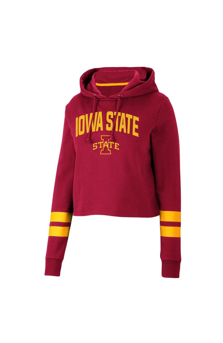 COLOSSEUM Women's Colosseum Cardinal Iowa State Cyclones Throwback Stripe Cropped Pullover Hoodie, Alternate, color,