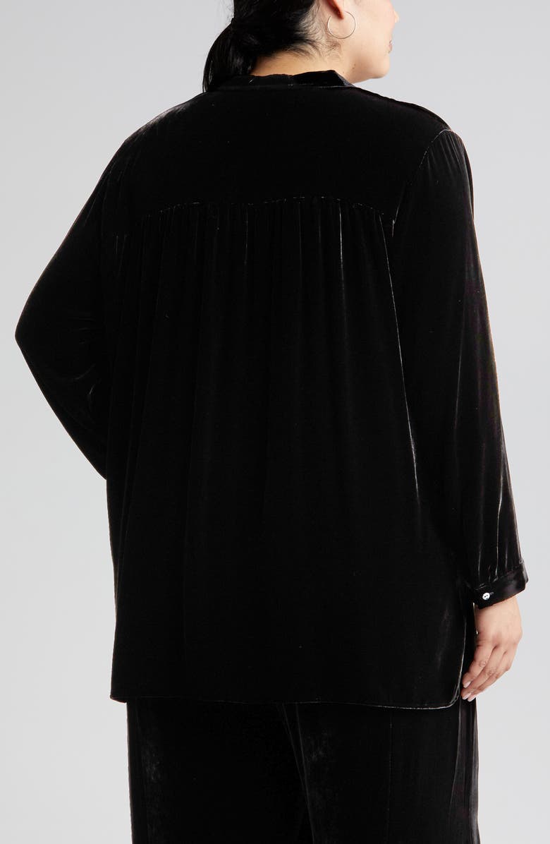 Eileen Fisher Band Collar Velvet Longline Button-Up Shirt, Alternate, color, 
