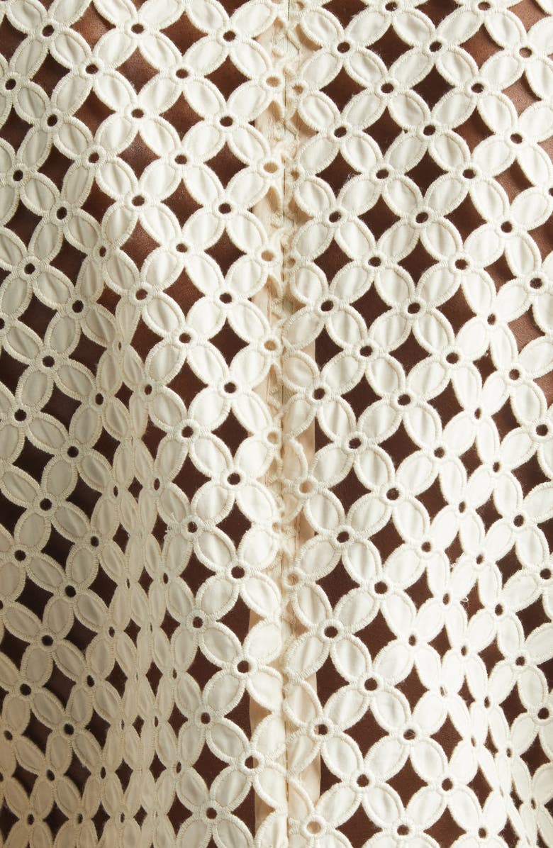 Zimmermann Indra Embroidered Silk Eyelet Minidress, Alternate, color, Tea