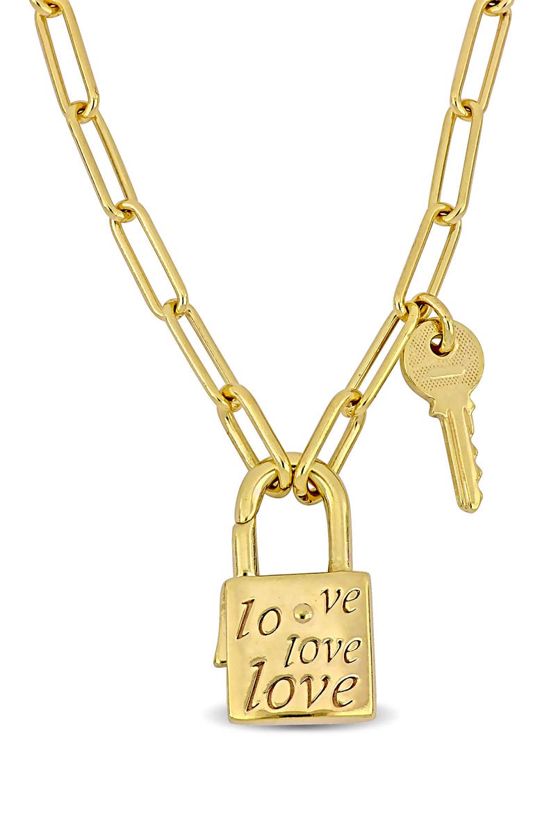 Lock & Key Paperclip Link Necklace, Main, color, GOLD