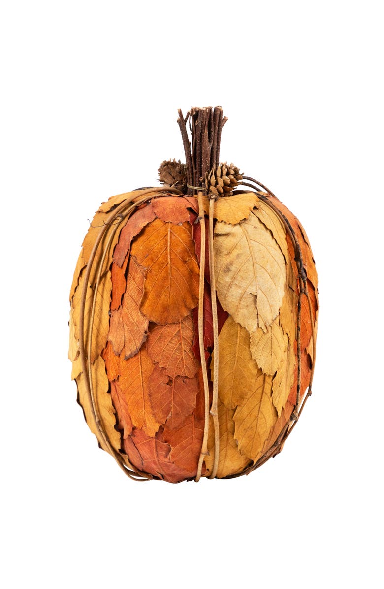 Northlight Artificial Leaves Layered Pumpkin with Pinecones Fall Harvest Decoration - 9.75", Alternate, color, Orange