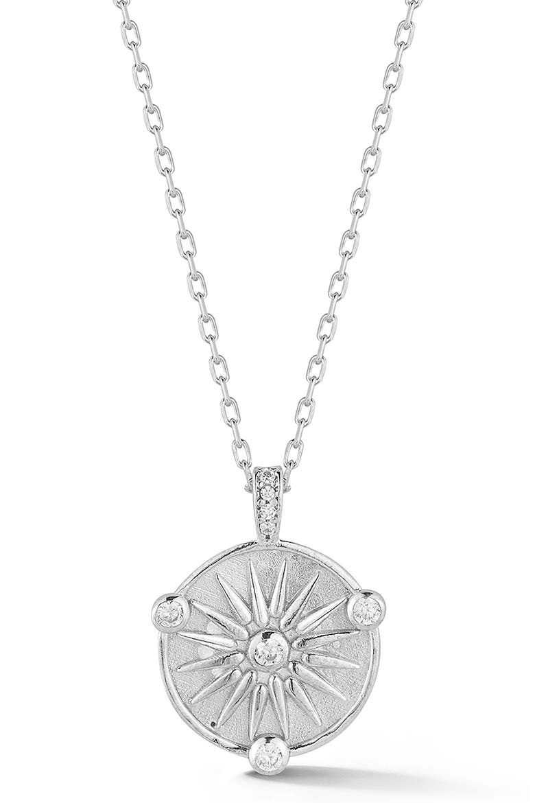 Cubic Zirconia Compass Medallion Pendant Necklace, Main, color, SILVER