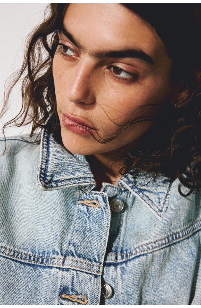 H&M Tie-belt denim jacket, Alternate, color, Light Denim Blue