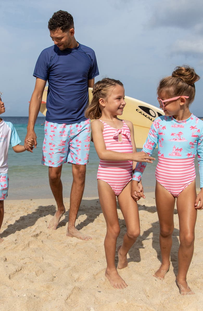 Snapper Rock Lighthouse Island Long Sleeve One-Piece Rashguard Swimsuit, Alternate, color, Blue