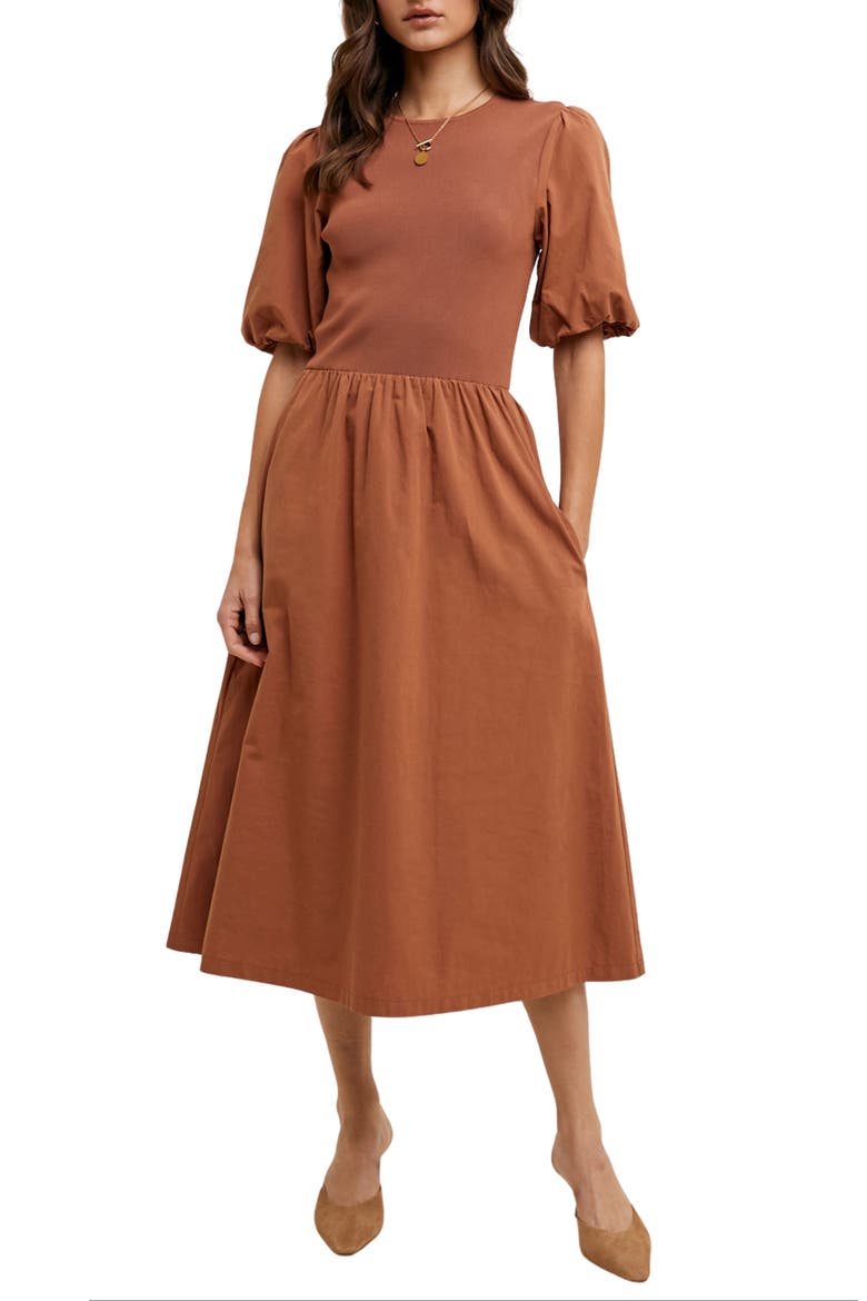 Twofer Midi Dress, Main, color, CLAY