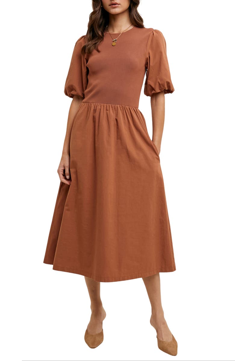 WISHLIST Twofer Midi Dress, Main, color, Clay