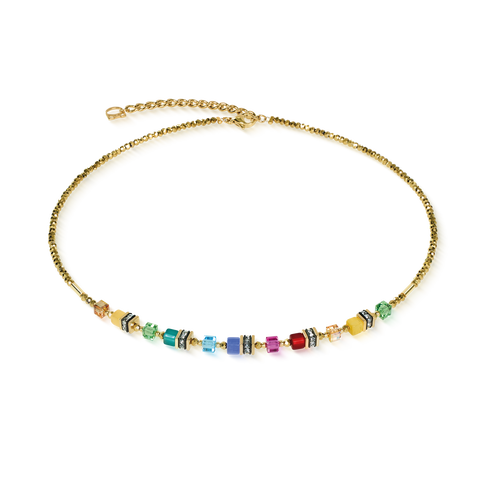 Necklace Mini Cubes multicolor rainbow gold