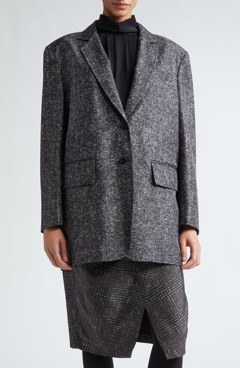Max Mara Laziale Check Print Silk Twill Blazer, Main, color, 