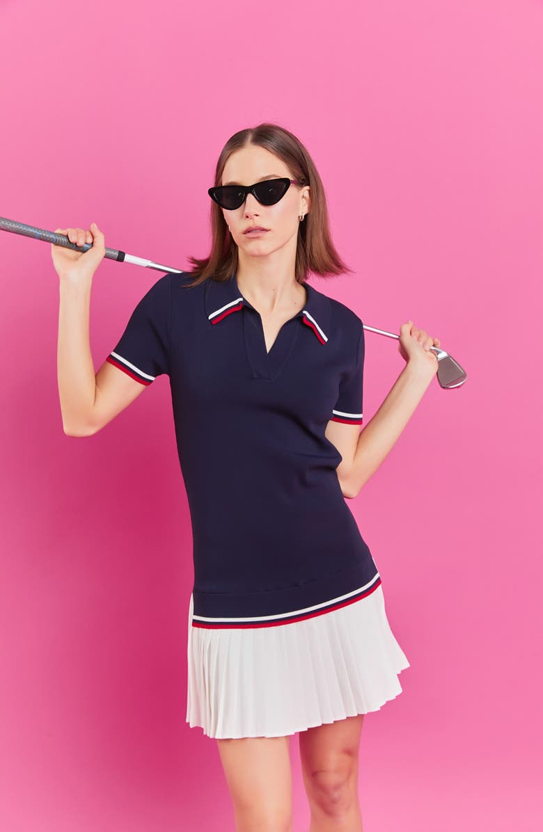 English Factory Sports Club Mixed Media Polo Minidress, Alternate, color, 