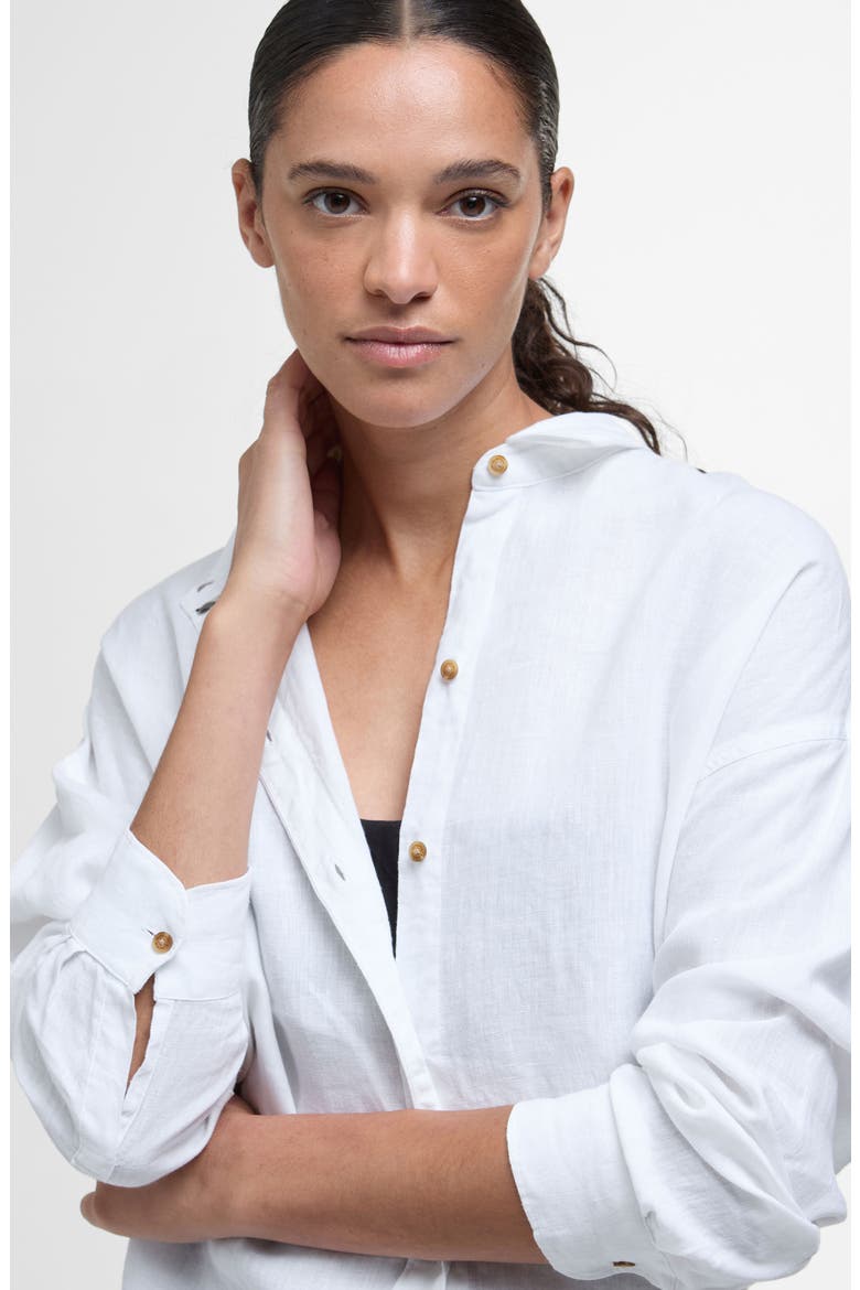 Hampton Linen Button-Up Shirt, Alternate, color, WHITE/ SAFARI DRESS TARTAN