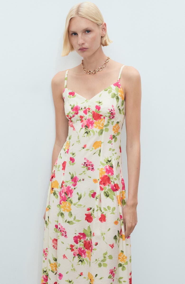 MANGO Floral Print Sleeveless Midi Dress, Alternate, color, Ecru
