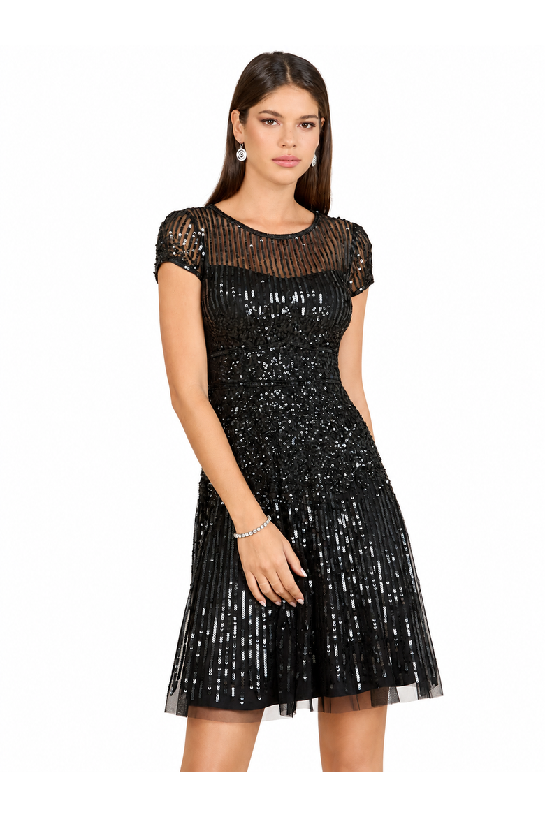Cap Sleeve Sequin Short Dress, Main, color, Black