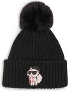 KARL LAGERFELD PARIS Sassy Choupette Faux Fur Pompom Beanie