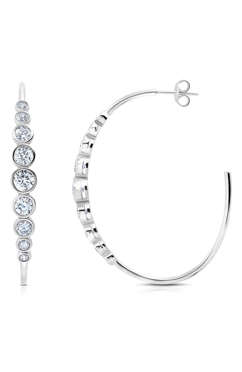 Crislu Cubic Zirconia Bezel Hoop Earrings, Main, color, Platinum