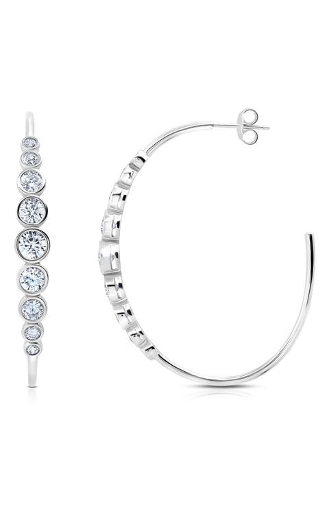 Cubic Zirconia Bezel Hoop Earrings