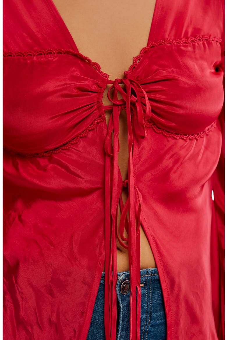 Bali Bell Sleeve Tie Front Top, Alternate, color, SALSA