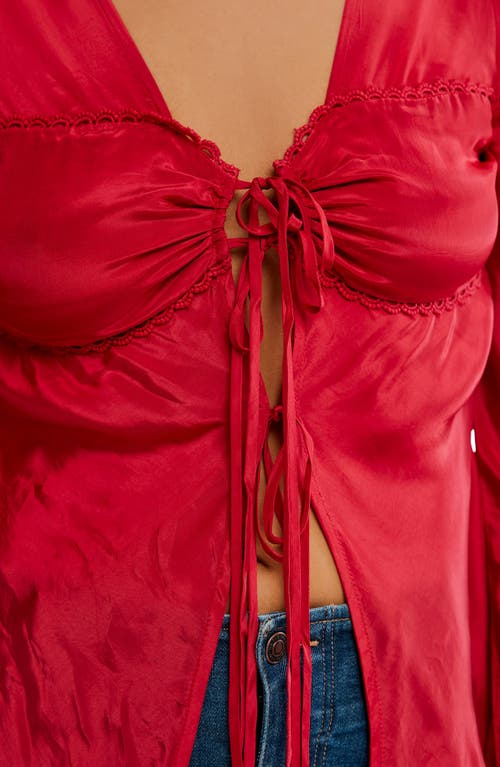 Free People Bali Bell Sleeve Tie Front Top In Red