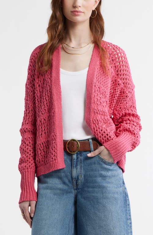 Treasure & Bond Openwork Slouchy Cotton Cardigan in Pink Carmine at Nordstrom, Size Large/x-Large