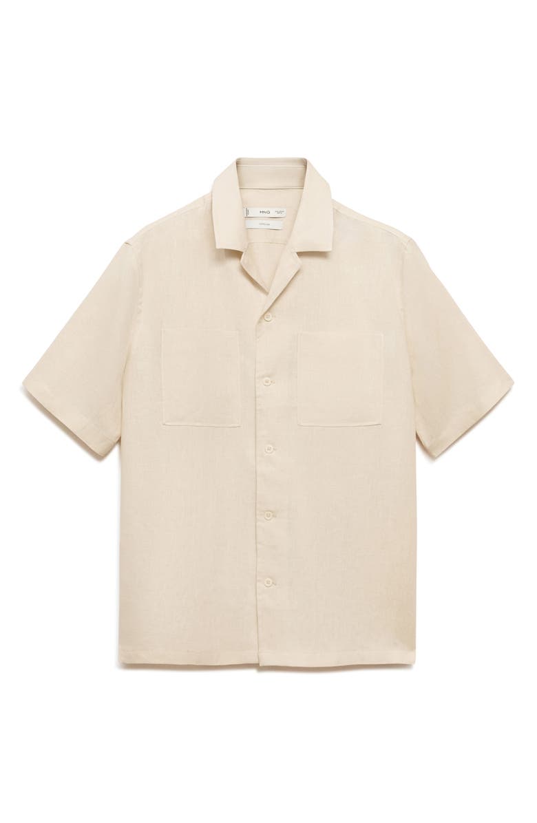 MANGO Linen Bowling Camp Shirt, Alternate, color, Ivory White