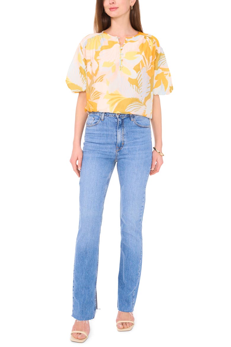 Floral Puff Sleeve Top, Alternate, color, AIRY BLUE YELLOW