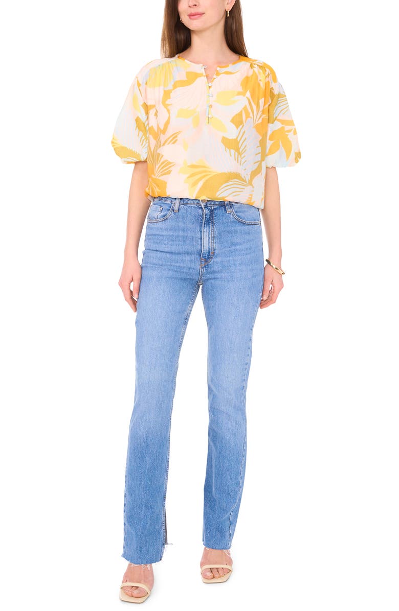 Vince Camuto Floral Puff Sleeve Top, Alternate, color, Airy Blue Yellow