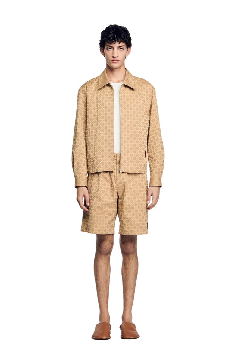 SANDRO Square Cross zip-up jacket, Alternate, color, Sand