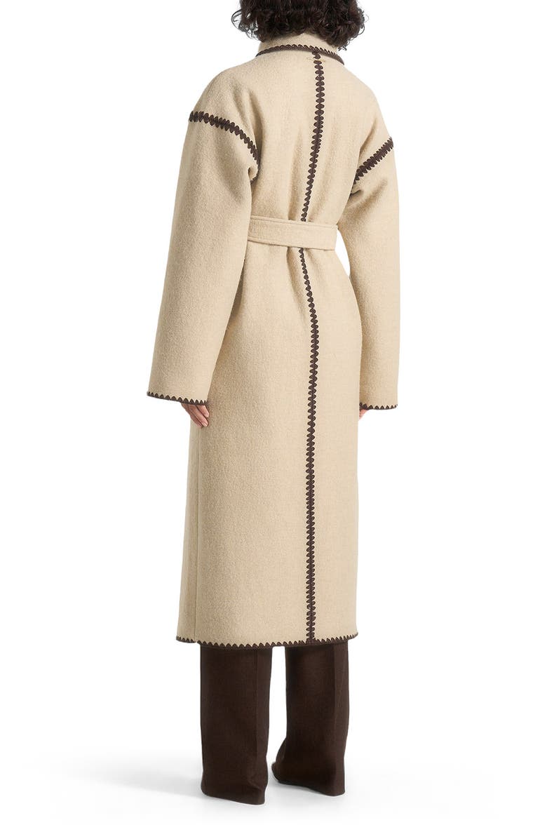 Manière De Voir Elora Wool Blanket Stitch Belted Longline Coat, Alternate, color, Taupe