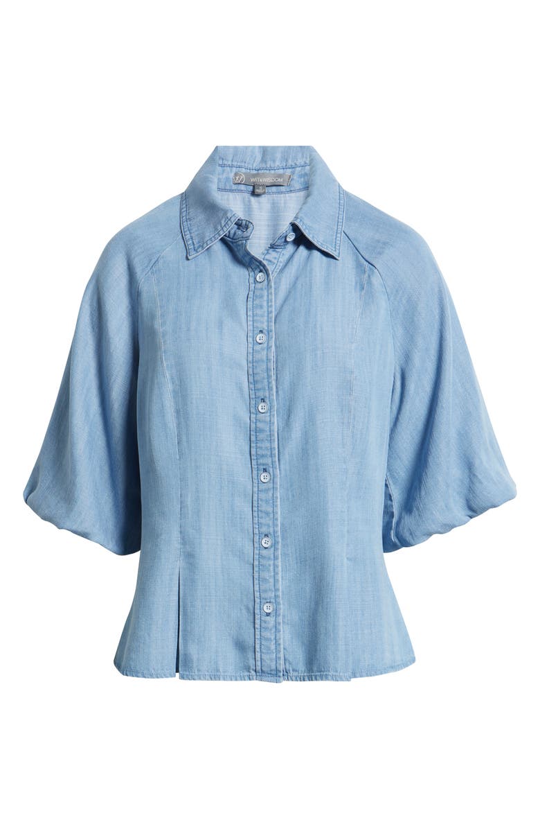 Wit 
Wisdom Bubble Sleeve Flare Button-Up Chambray Top, Alternate, color, Light Blue