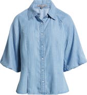 Wit 
Wisdom Bubble Sleeve Flare Button-Up Chambray Top