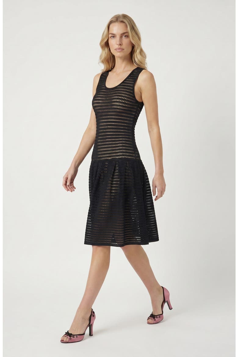 Sleeveless Eyelet Pattern Flared Hem Knit Dress, Alternate, color, Black