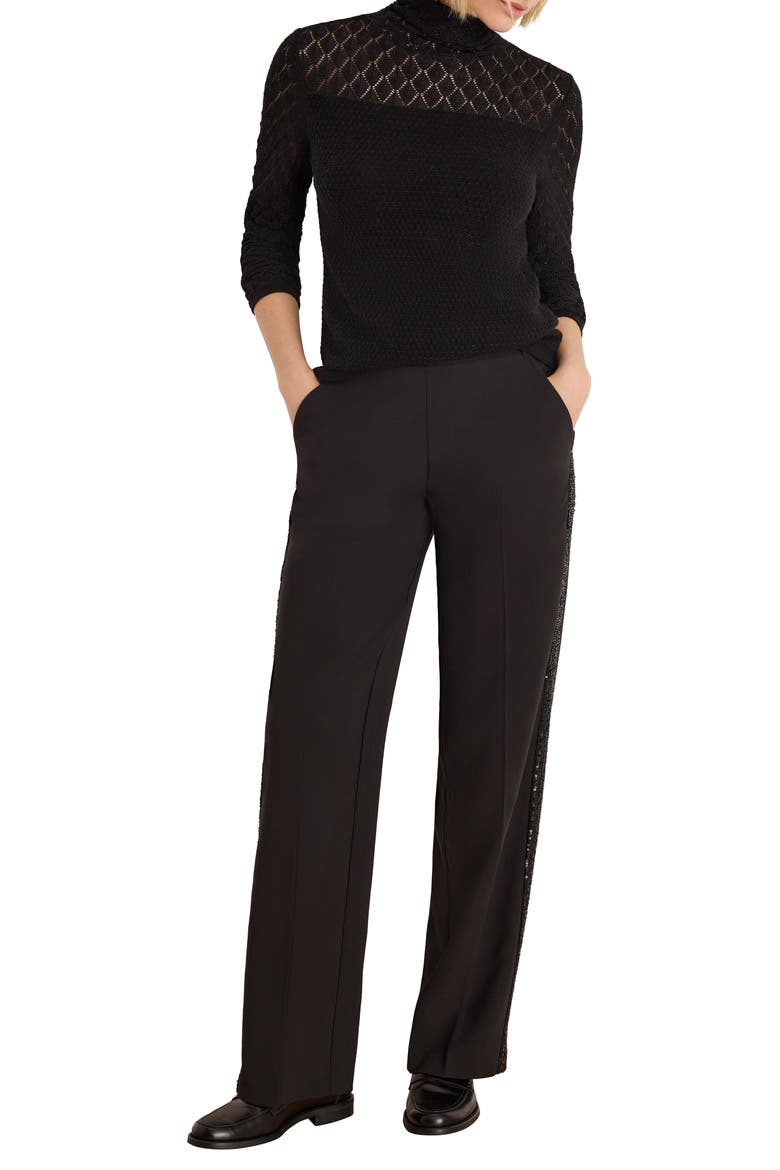 Knit Lace Funnel Neck Sweater, Alternate, color, BLACK ONYX
