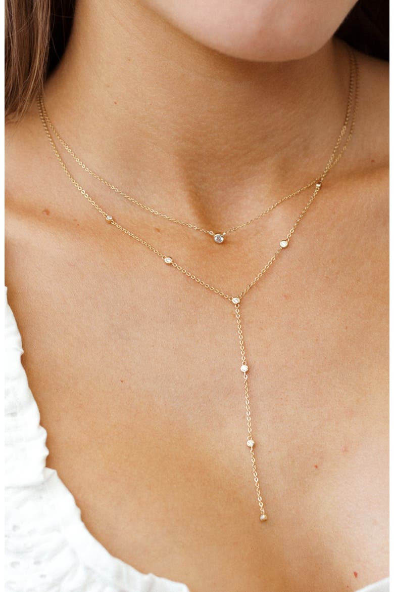 Poppy Cubic Zirconia Solitaire Necklace, Alternate, color, GOLD VERMEIL
