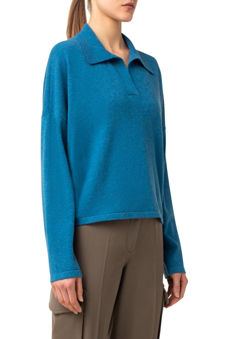 Polo Collar Cashmere Sweater, Alternate, color, BLUE DENIM