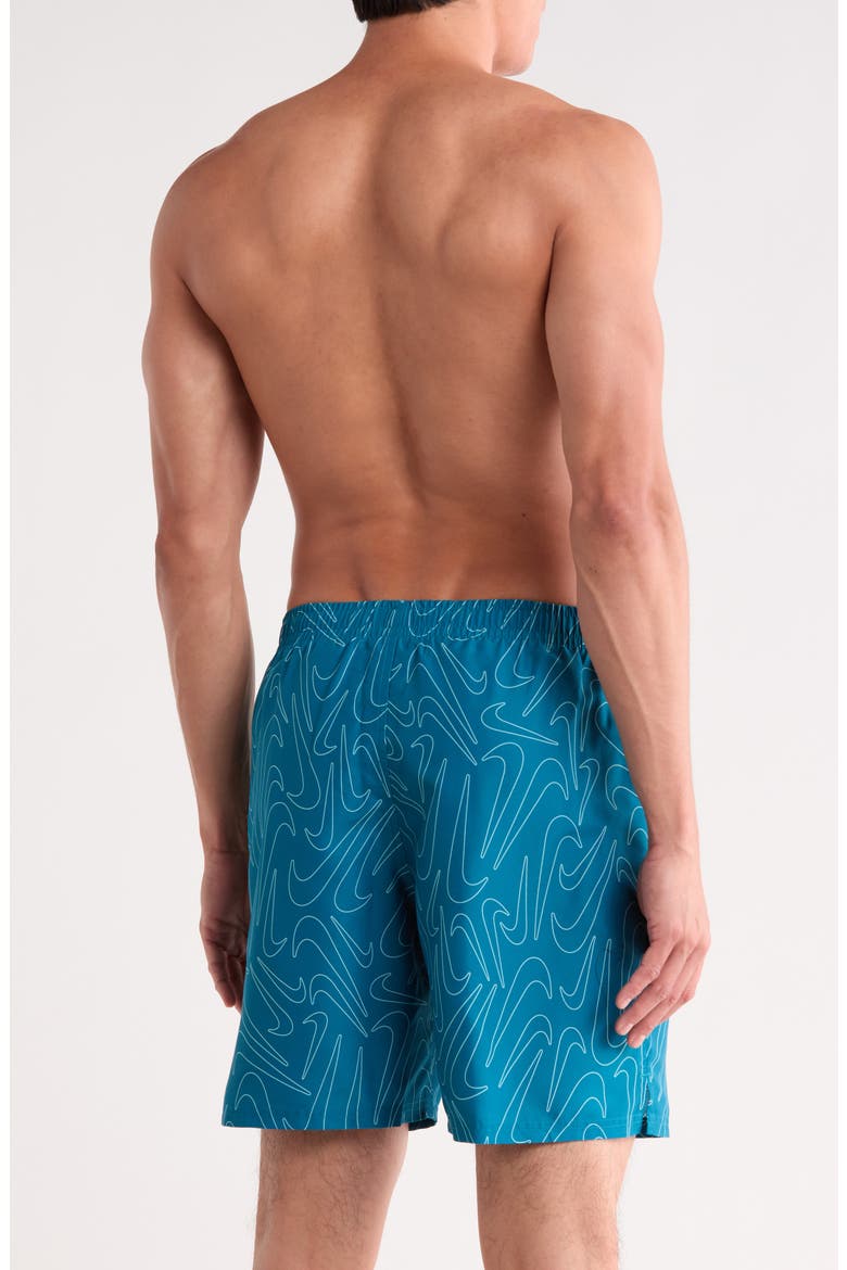 Breaker Tossed Swoosh Swim Trunks, Alternate, color, GREEN ABYSS