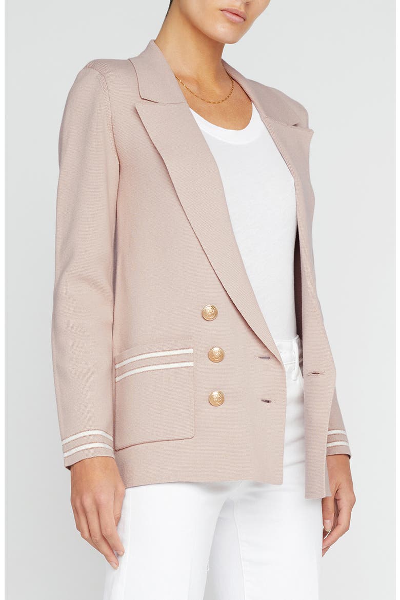 Eileen Metallic Stripe Tipped Sweater Blazer, Alternate, color, ASH ROSE W/ IVORY/ GOLD STRIPE
