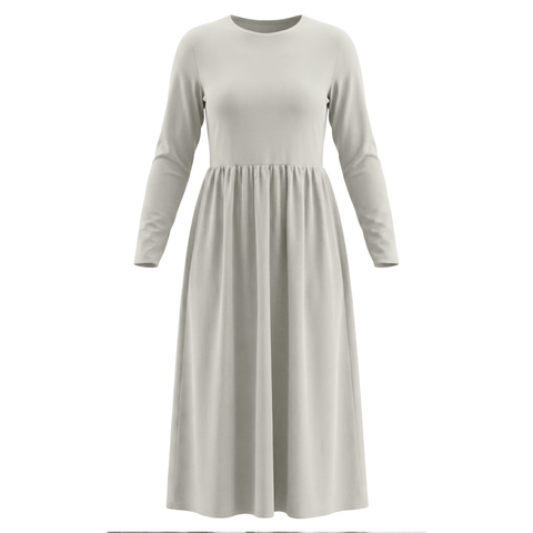 Woven Long Sleeve Side Pocket Midi Dress