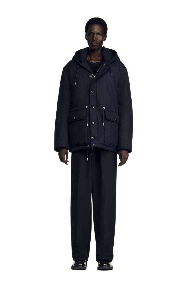SANDRO Hooded wool parka, Alternate, color, Navy Blue