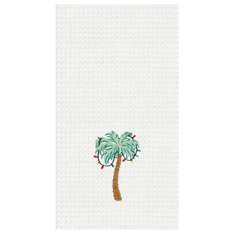 Palm Tree With Lights Waffle Weave Cotton Kitchen Towel