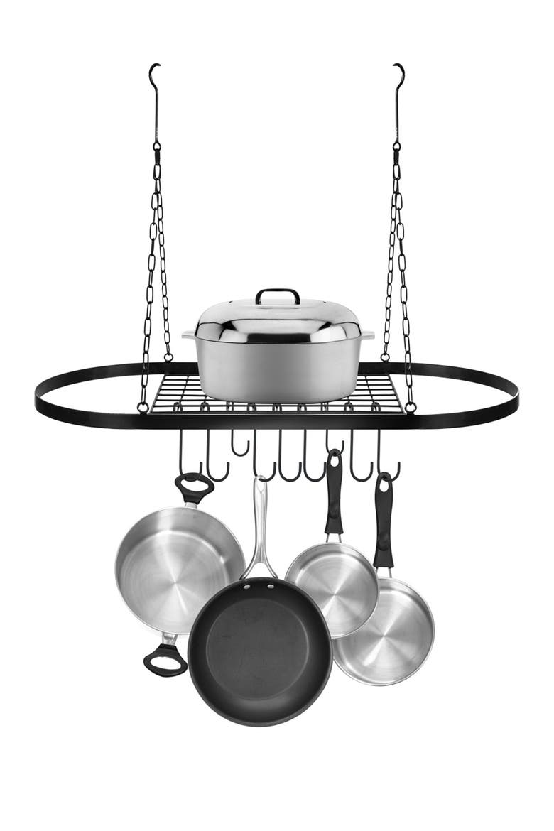 Pot & Pan Rack for Ceiling with Hooks - Black, Main, color, BLACK
